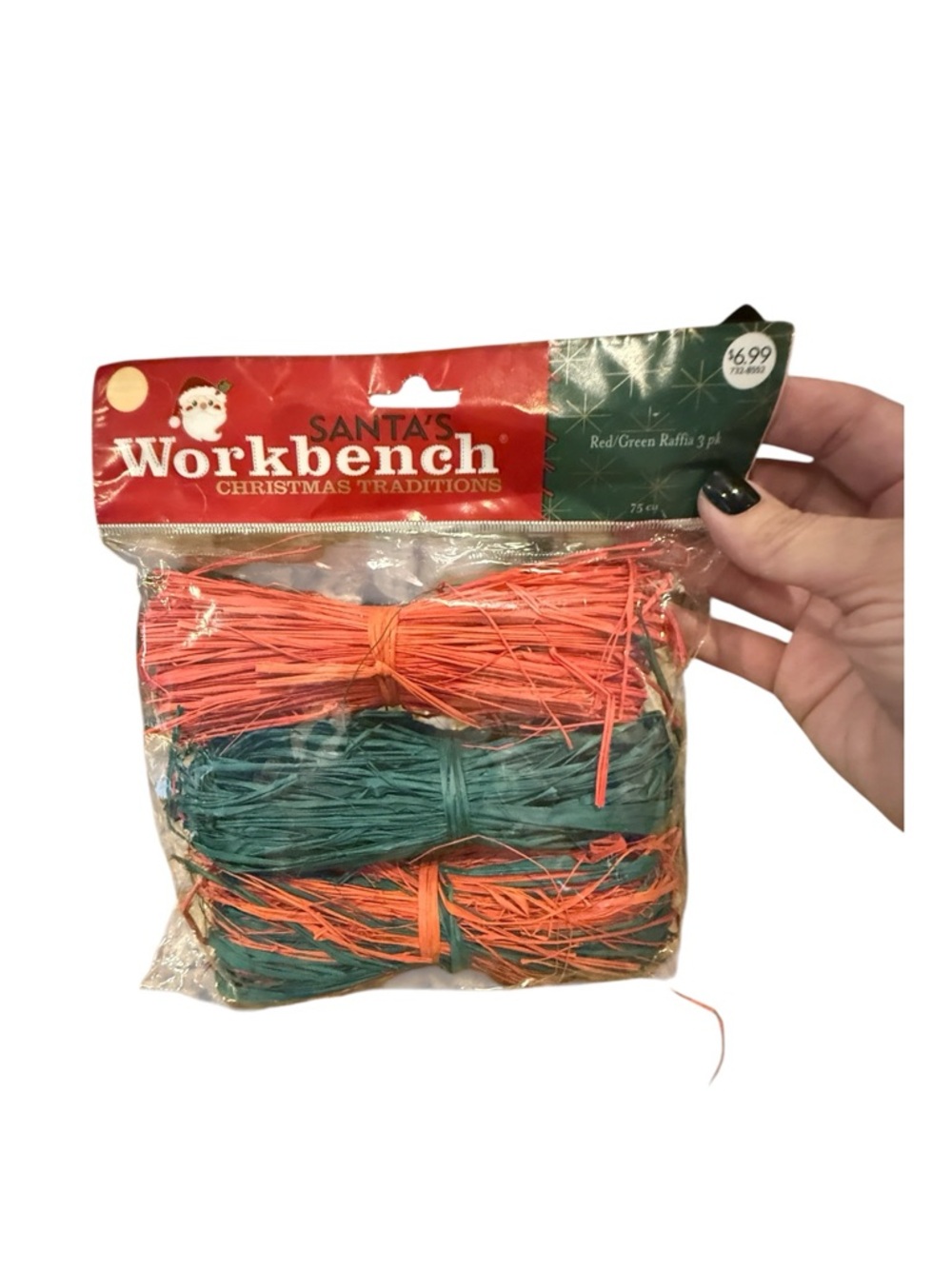 Santa’s Workbench 3 Pack Red/Green Raffia